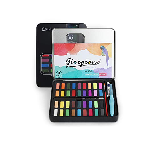 SS SHOVAN Aquarellfarbkasten, 36 Wasserfarben Set, Aquarellfarben Kasten mit Wasserfarben Papier, Wassertankpinsel, Pinsel, Geeignet für Anfänger, Studenten und Kinder