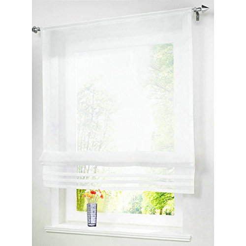 1er-Pack Raffrollo mit Tunnelzug Gardinen Transparent Voile Vorhang (BxH 80x155cm, weiß)