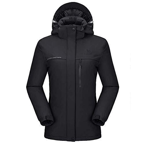 CAMEL CROWN Damen wasserdichte Wanderjacke Regenjacken Outdoor Funktionsjacke Full Zip mit Fleece-Futter, Winddichte Warmer Mantel Jacke mit Kapuze für Winterwandern Ski Sports Freizeitjacke