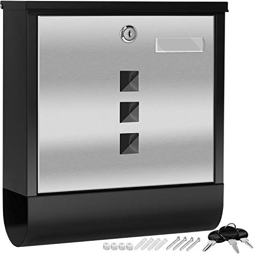 KESSER Briefkasten Edelstahl mit Zeitungsfach Namensschild, Sichtfenster, gebürstet, 3x Schlüssel abschließbar, Pulverbeschichtet, Wandmontage, groß, inkl. Montagematerial Schwarz/Silber