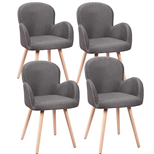 HENGMEI 4 x Konferenzstuhl Esszimmerstuhl Wohnzimmerstuhl Designerstühle Sitzgruppe Bürostuhl Küchenstuhl, Buchenholz mit Massivholz Bein (Dunkelgrau, 4er)