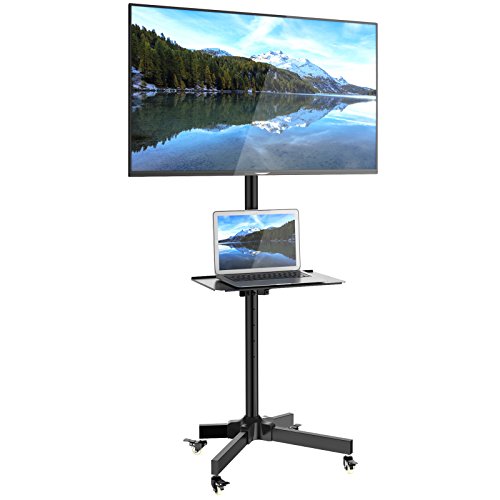 1home Universal Mobile TV Wagen Trolley TV Ständer Standfuß Fernsehtisch mit Halterung & 2 Ablagen für LCD LED Plasma TV 23'-55' max. VESA 600x400mm, höhenverstellbar