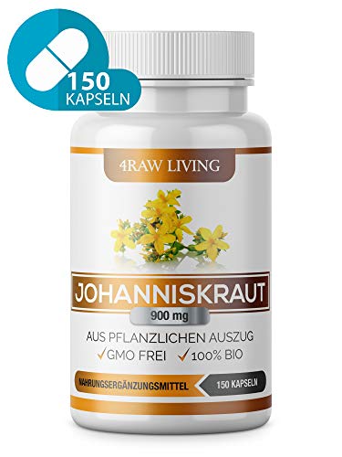 Johanniskraut-Extrakt - 150 Kapseln - Bio Hochdosiert 900 mg +0,3% Hypericin und Hyperforin, St Johns Wort St John's Wort Hypericum Perforatum L.