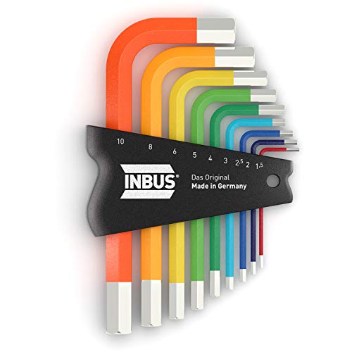 INBUS 70259 Inbusschlüssel Satz Farbcodiert Kurz Metrisch 9tlg. 1,5-10mm | Made in Germany | Innensechskant-Schlüssel | Winkel-Schlüssel | 1,5mm | 2mm | 2,5mm | 3mm | 4mm | 5mm | 6mm | 8mm | 10mm | bunt | farbig | Design | Kurze Ausführung