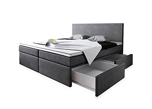 Boxspringbett 180x200 mit Bettkasten Grau Stoff Hotelbett Polsterbett Matratze Modell Roma (180 x 200)