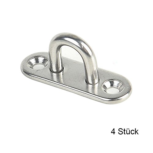 SUNRIZ 4 Stück Edelstahl Augplatte,5mm Decksplatte Edelstahl/Befestigungshaken/Augplatte Edelstahl/Wandhaken für Hängesessel Sonnensegel und Vieles Mehr