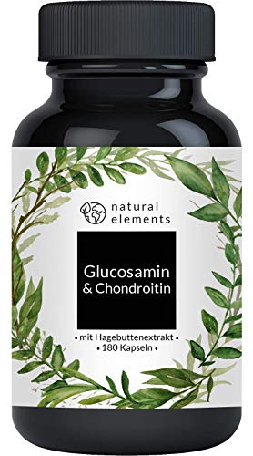 Glucosamin & Chondroitin - 180 Kapseln - Komplex mit Vitamin C aus Hagebutten - Hochdosiert und hergestellt in Deutschland