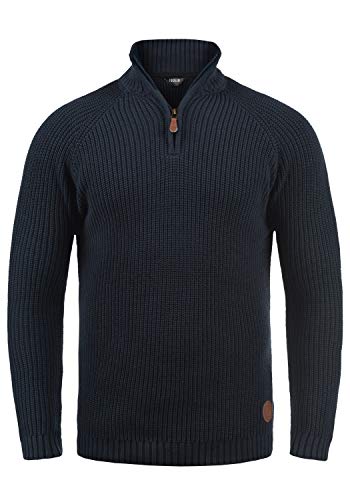 !Solid Xenox Herren Winter Pullover Strickpullover Troyer Grobstrick mit Stehkragen, Größe:L, Farbe:Insignia Blue (1991)