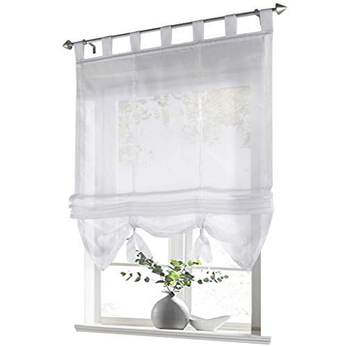 ESLIR Raffrollo mit Schlaufen Gardinen Küche Raffgardinen Transparent Schlaufenrollo Vorhänge Modern Voile Weiß BxH 120x155cm 1 Stück
