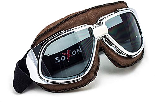 Soxon SG-301 'Aviator' · Jet-Brille · Motorrad-Helm Flieger-Brille Retro Roller Scooter Cruiser Oldtimer Vespa Ski-Brille Sport-Brille Vintage Pilot Biker Schutz-Brille · BLACK SILVER CLEAR RAINBOW