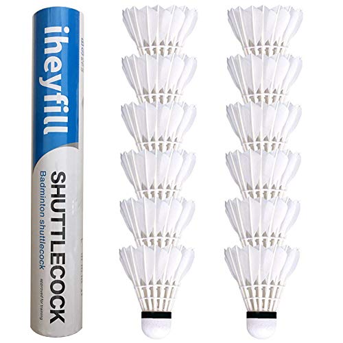 iheyfill 12 Stück Badminton Bälle, Gänsefeder Badminton Federbälle ,Naturfederbälle Federball Shuttle Mit hoher Stabilität und Haltbarkeit Gänsefedern Federball Shuttlecocks Indoor Outdoor Sport Training Badmintonbälle