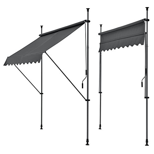 [pro.tec] Klemmmarkise - Grau - 150 x 120 x 200-300cm - Markise Balkonmarkise Sonnenschutz - ohne Bohren