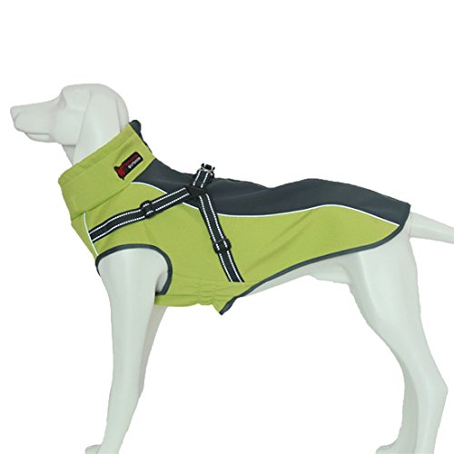 GWELL Hund Hundejacke Wasserdicht Fleece gefüttert Regenjacke Winterjacke Funktion Weste mit D-Ringe Gurt für Mittelgroßen Großen Hund Winter Herbst Grün&Schwarz XS