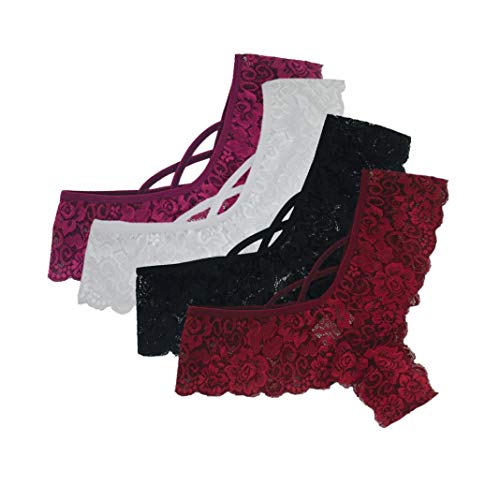 4 Pack Damen Shorts Brazilian Slip Bikini Badehose Strand Mini Tanga Rüsche Badeanzüge G-String Sexy Unterwäsche Damen Baden Tanga Badeshorts Badeslip Spitzentaille Blüht Niedrige Wäsche Zapfen (S)