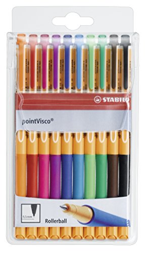 Tintenroller - STABILO pointVisco - 10er Pack - mit 10 verschiedenen Farben