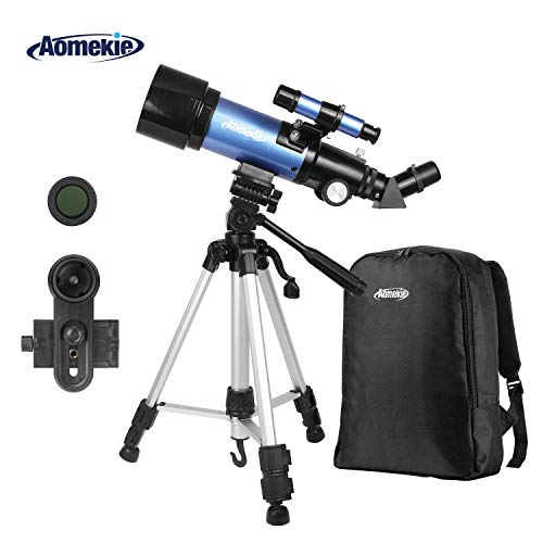 Aomekie Astronomisches Teleskop Kinder Einsteiger 70/400 Telescope Astronomy mit 10X Smartphone Adapter Stativ Tasche Barlow und Mondfilter