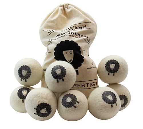 SheepWash 8er XXL Pack Trocknerbälle - Waschbälle als natürlicher Weichspüler aus 100% Neuseeländischer Premium-Schafwolle für den Wäschetrockner