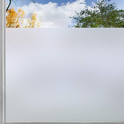 rabbitgoo Fensterfolie Milchglasfolie Sichtschutzfolie Selbstklebend Folie Fenster Scheibenfolie Blickdicht Anti-UV Statische Folie Matt Für Bad, Büro, Wohnzimmer weiß 44,5 x 200CM