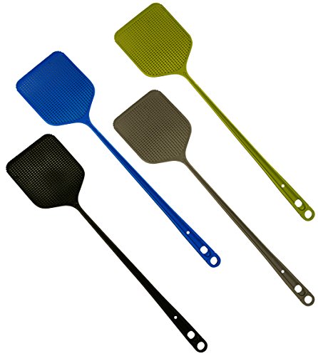 4 er SET Fliegenklatsche EXTRASTARK mit integriertem Mückenschaber Insektenschutz Fliegenschutz Mückenschutz für Fliegen, Mücken und Insekten, farblich sortiert