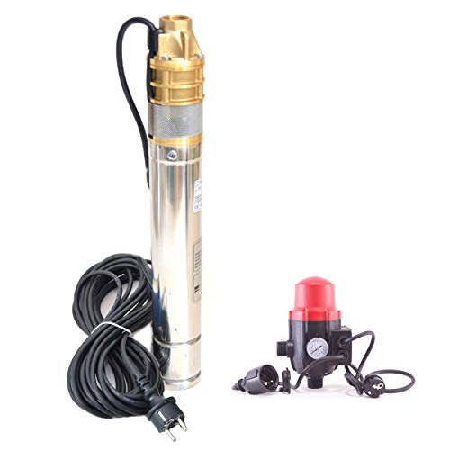 3 Zoll, 750 W, Edelstahl Tiefbrunnenpumpe Tauchpumpe, 230V, 2700 l/h, 6 bar, 3' mit Schaltautomatik