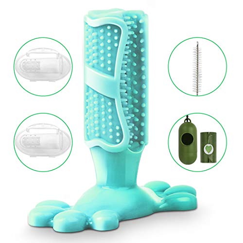 SerDa-Run Hundezahnbürste Hundespielzeug Kauspielzeug Zahnpflege aus Naturkautschuk, Hund Zahnbürsten-Stick für kleine Hunde, mit 2 x Fingerzahnbürste 1 x Reinigungsbürsten 1 Roll Hundekotbeutel