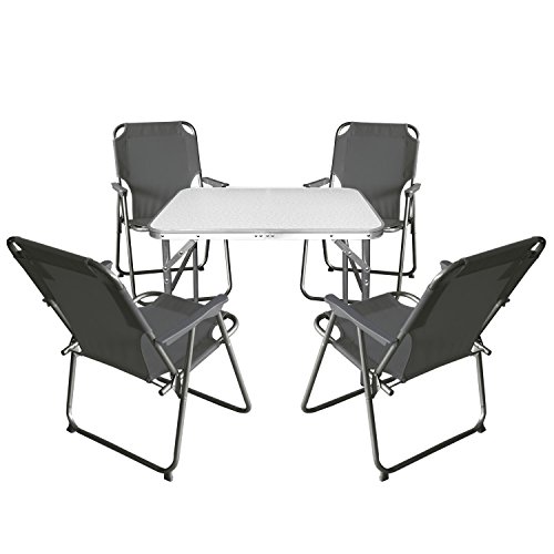 Wohaga Balkonmöbel Campingmöbel Set 5tlg. Aluminium Klapptisch 75x55cm + 4X Campingstuhl, Stone - Sitzgruppe Campinggarnitur Gartenmöbel