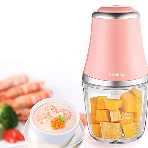 Nestling 280W Elektro Zerkleinerer, Gemüsezerkleinerer, Küchenmaschine mit 3 scharfen Klingen für Fleisch, Obst und Nüsse mit 600 ml (Rosa)
