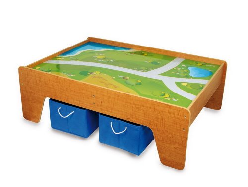 Spieltisch / Kindermöbel aus Holz inkl. 2 Aufbewahrungsboxen aus Textil, für Kinder ab 2 Jahre geeignet
