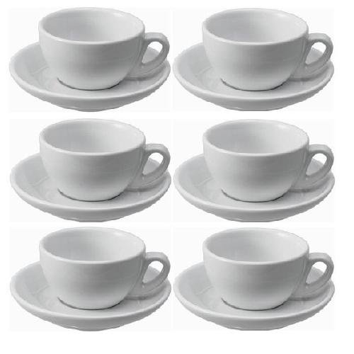 6 dickwandige Cappuccinotassen aus weißem Porzellan 0,2l