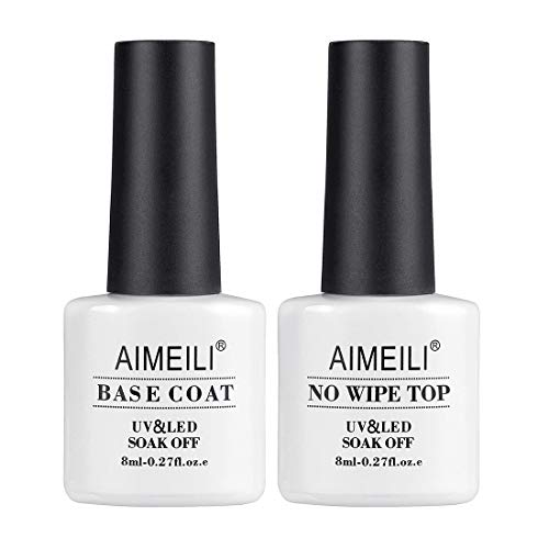 AIMEILI UV LED Gellack Gel Nagellack Base & No Wipe Top Coat Unterlack & Überlack Set Gel Polish 2×8ml