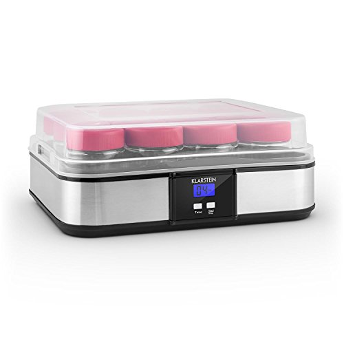 Klarstein Gaia • elektrischer Joghurtzubereiter • Joghurtmaker • Joghurtbereiter • bis zu 2,5 L Joghurt • 12 x 210 ml Gläser mit Schraubverschluss • Temperaturregelung • Timer • Display • einfach zu reinigen • Überhitzungsschutz • Edelstahlrahmen • schwarz