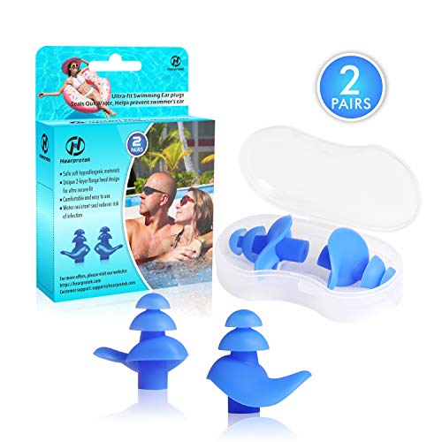 Hearprotek 【Verbessertes Design】 Ohrstöpsel Schwimmen Erwachsene, 2 Paar wasserdichte Wiederverwendbare Silikon Ohrstöpsel für Schwimmer beim Duschen beim Surfen und Anderen Wassersportarten (Blau)