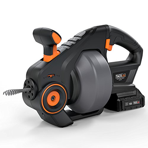 Rohrreinigungsspirale 18V 2000mAh, Tacklife Rohrreinigungswelle für Abwasserleitungen von 19-51mm im Durchmesser mit einer 7m Spirale, Perfekter Rohrreiniger für WC, Kanalisation, Badewanne und Spüle (HGDDC1A)