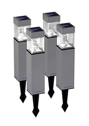 Duracell Solar-Gartenleuchte Edelstahl und Glas 4er Set, 5 x Lumen pro Leuchte , Maße: 39,65 x 5,8 x 5,8cm QS7Ma-R5-SS-W4