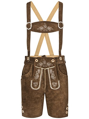 Herren Feldberg Lederhose kurz Trachtenlederhose Oktoberfest Trachtenhose Männer kurz (50, mittelbraun)
