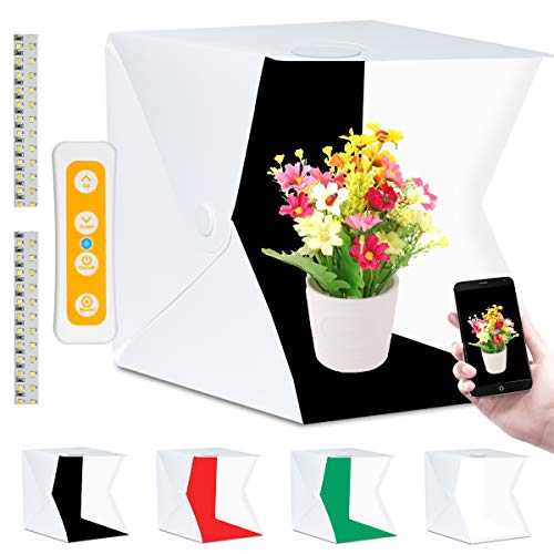 Fotostudio, Fotobox Lichtzelt 40x40 mit 3 Lichtfarben 140 LED Mini Mobiles Tragbare Tischplatte Fotografie Leuchtkasten, Lichtwürfel Fotozelt mit 4 Hintergrund(Weiß/Schwarz/Rot/Grün)