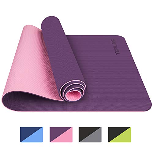TOPLUS Gymnastikmatte, Yogamatte Yogamatte Gepolstert & Rutschfest für Fitness Pilates & Gymnastik mit Tragegurt - Maße 183cm Länge 61cm Breite - Lila & Pink