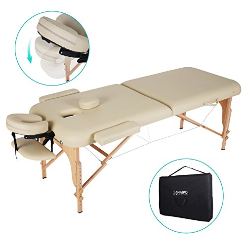 Naipo Massageliege Klappbar mit 2 Zonen tragbaren höhenverstellbaren Holzfüßen Einfache Installation Ergonomische Kopfstütze mit Tragetasche aus hochwertiger deutscher Buche Beine