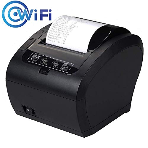 Thermodrucker WiFi Munbyn 300mm/s Bondrucker Belegdrucker Quittungsdrucker Auto-Cut für Schublade, Büro, Restaurant/Hochgeschwindigkeits WiFi USB Ethernet (LAN), ESC/POS eingestellt-EU【WiFi Schwarz】