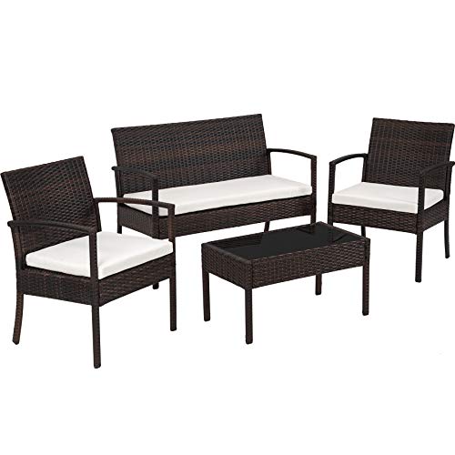 TecTake Poly Rattan Gartenmöbel Gartengarnitur Gartenset Sitzgruppe - Diverse Farben - (Braun-Schwarz)