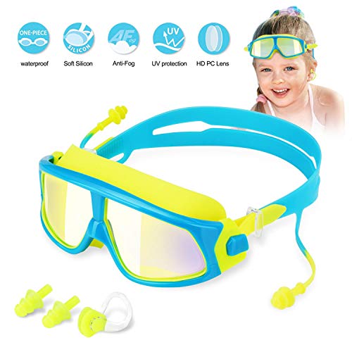Kinder Schwimmbrille Schwimmbrillen für Kinder Taucherbrille Swimming Goggles, Anti Nebel UV-Schutz Kein Leck-Mit 2x Ohrstöpsel, 1x Nasenclips Aufbewahrungsbox Geschenk für Mädchen Jungen MEHRWEG