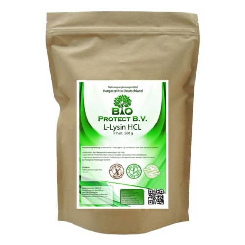 L-Lysin HCL Pulver 500 Gramm ohne Zusatzstoffe - L-Lysin bei Herpes - Bio Protect BV