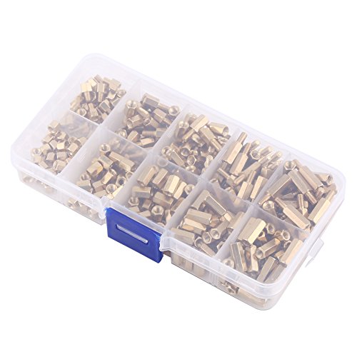 300pcs M3 Messing Schraubenmutter Sortiment Kit mit Aufbewahrungsbox Messing-Säulen-Set Abstandshalter Distanzhülse Schrauben Muttern Sortiert Kit