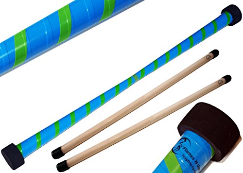 TWIST Devilstick (Blau/Grun) inkl. Holz Handstäbe mit 2 mm Silikonmantel von Flames N Games Devil stick Set Für Kinder und Erwachsene.