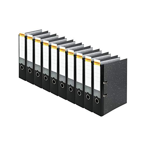 SCHÄFER SHOP Ordner Wolkenmarmor 8 cm breit mit Einsteckrückenschild - DIN A4 schwarz, 10er Pack, FSC-zertifiziert, Ringordner Aktenordner Briefordner Büroordner Pappordner
