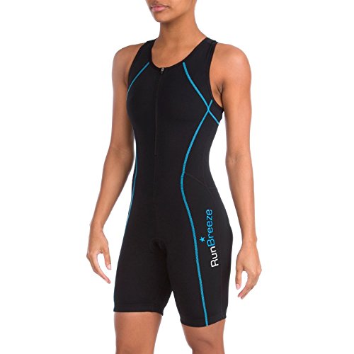 RunBreeze Damen Triathlon Anzug | Atmungsaktiver, schnell trocknender Tri-Anzug mit Rückentaschen (Schwarz, M/EU 38-40)