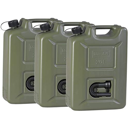 hünersdorff 3er Set Kraftstoff-Kanister PROFI 20l für Benzin, Diesel und andere Gefahrgüter, Made in Germany, TÜV-geprüfte Produktion, oliv