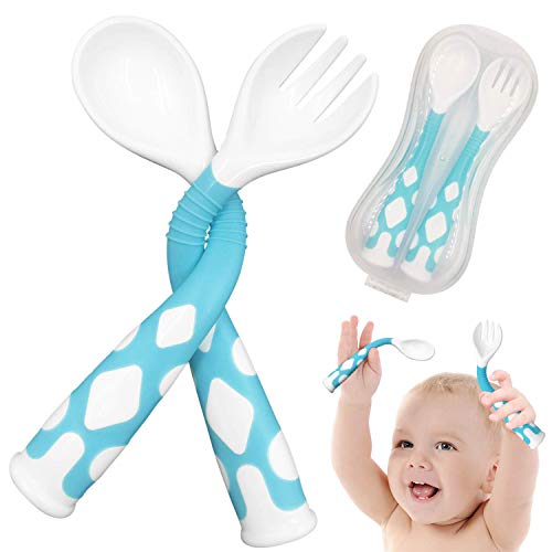 Babylöffel - WENTS Biegbare Baby löffel mit rutschfestem Griff Baby-Utensilien Löffel mit Reisekoffe Trainingslöffel mit einfachem Griff und biegbarer Funktion für Kleinkinder