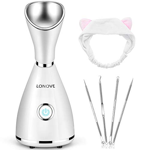 Gesichtssauna Gesichtsdampfer - LONOVE Nano Ionic Gesichtsdampfer Warmer Nebel Gesichtsdampfer Gesicht Heim-Sauna SPA Gesichts-Befeuchter Sprühgerät Frauen Männer Feuchtigkeitsspendend Porenreinigung