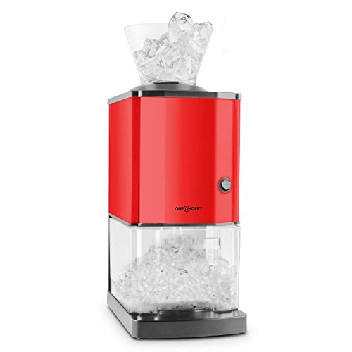 oneConcept Icebreaker • Ice Crusher • Eiscrusher • Eiszerkleinerer • 15 kg / h • 3,5 Liter (etwa 1,75 kg) Eisbehälter • aufsetzbarer Einfülltrichter • Sicherheitsschalter • Saugnapffüße • kompakt • einfach zu reinigen • Edelstahlgehäuse • rot
